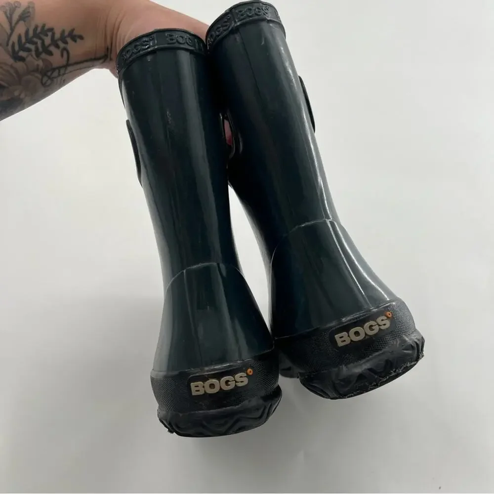 Bogs Skipper Solid Green Rubber Boots Kids Youth Rain Boots